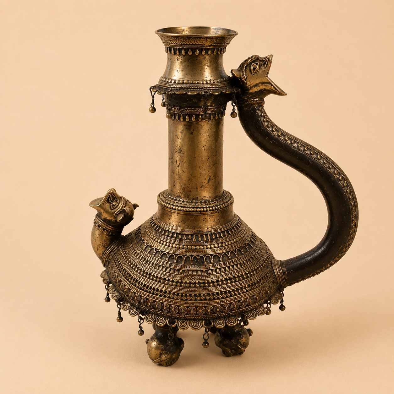 Antique brass ritual vessel with ornate details