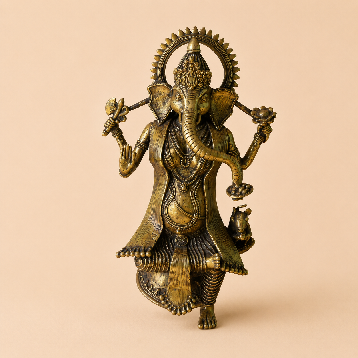 Brass Ganesha statue in studio setting