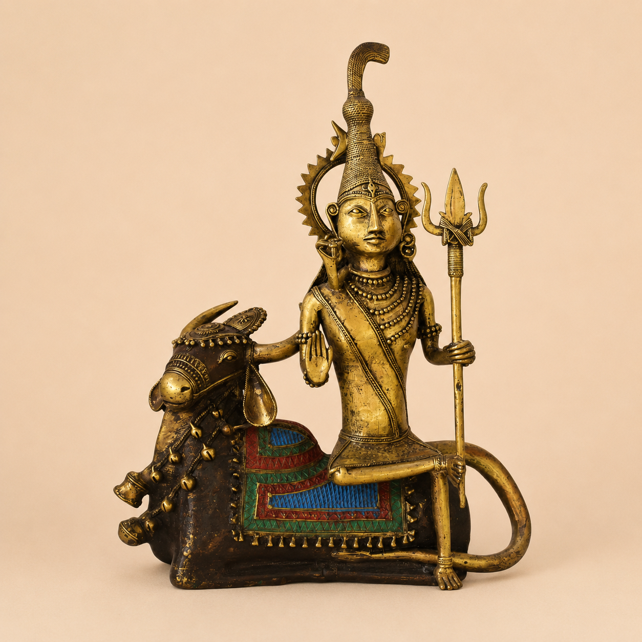 Brass deity sculpture with bull mount