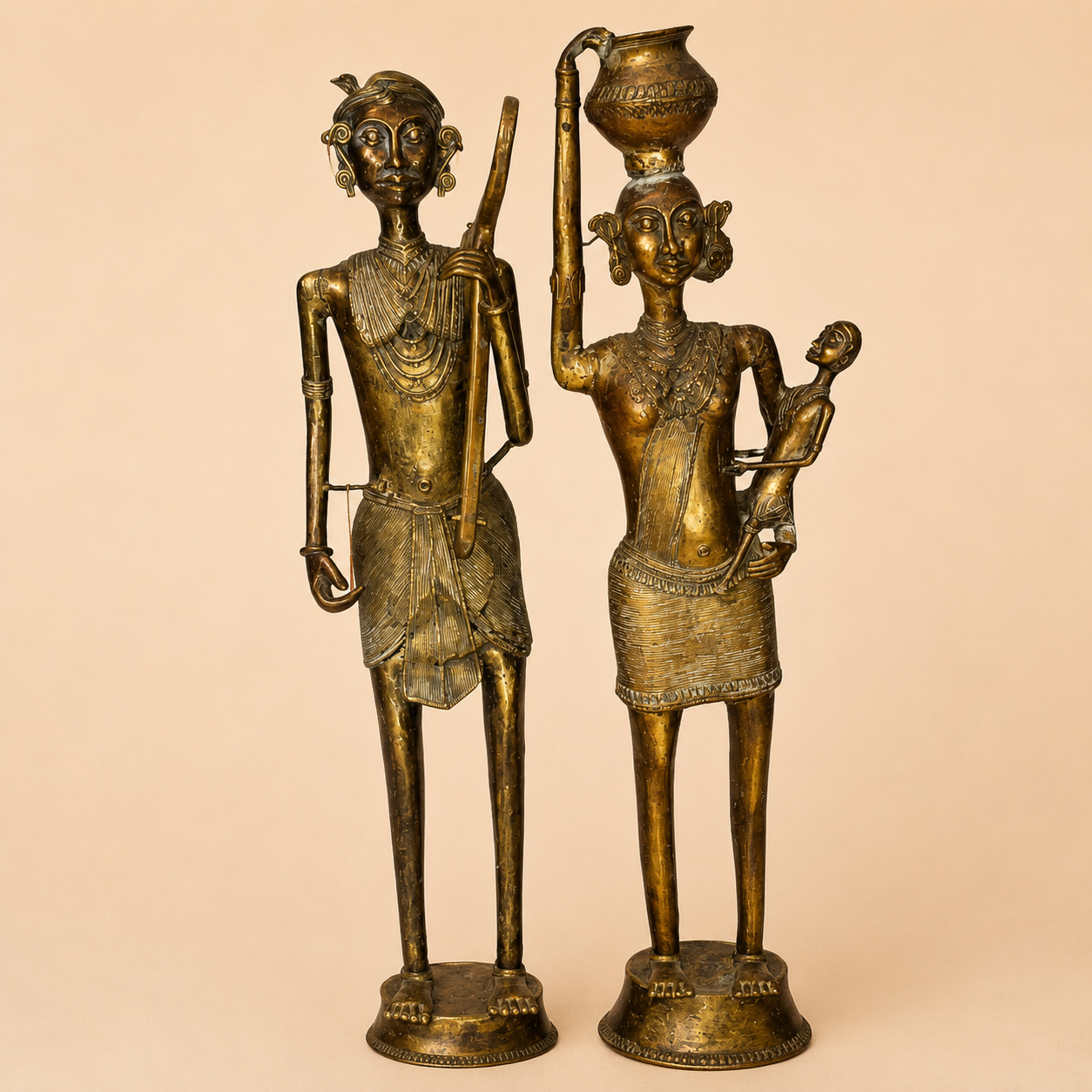 Bronze tribal figurines with intricate details
