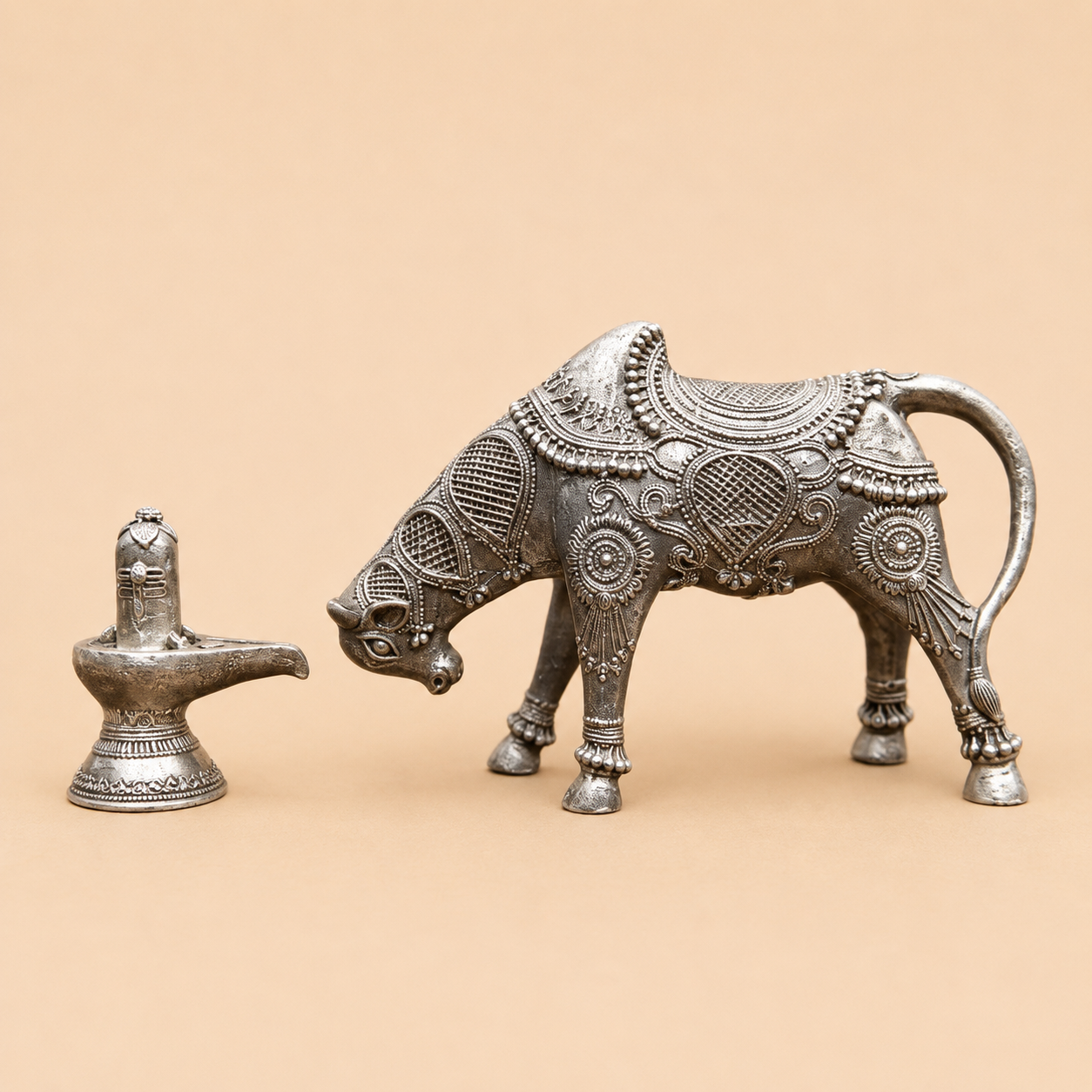 Ceremonial metal figurines in still life