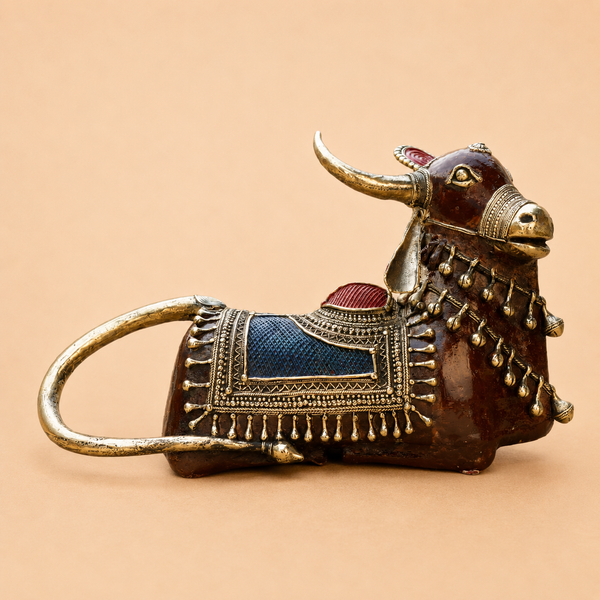 Decorative brown and gold bull figurine