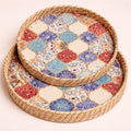 Ornate Moroccan mosaic rattan trays