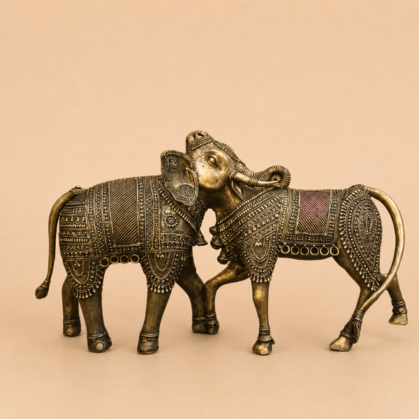 Ornate brass elephants in harmony