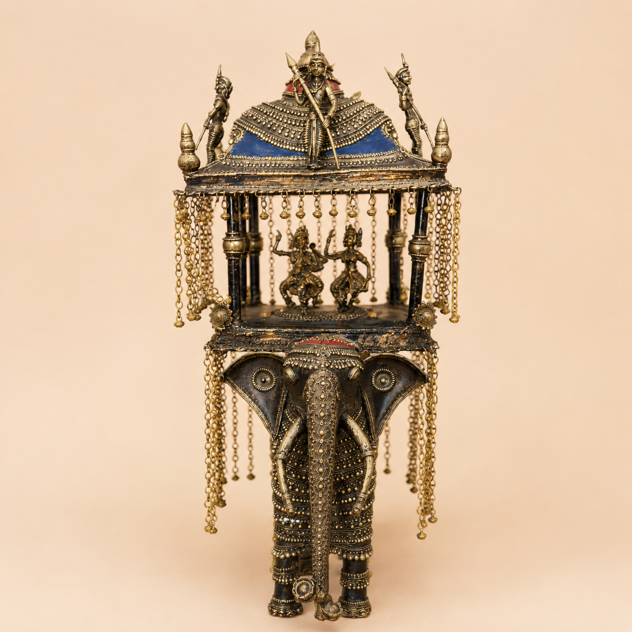 Ornate brass elephant temple sculpture