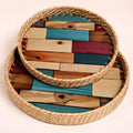 Rustic woven rattan serving trays