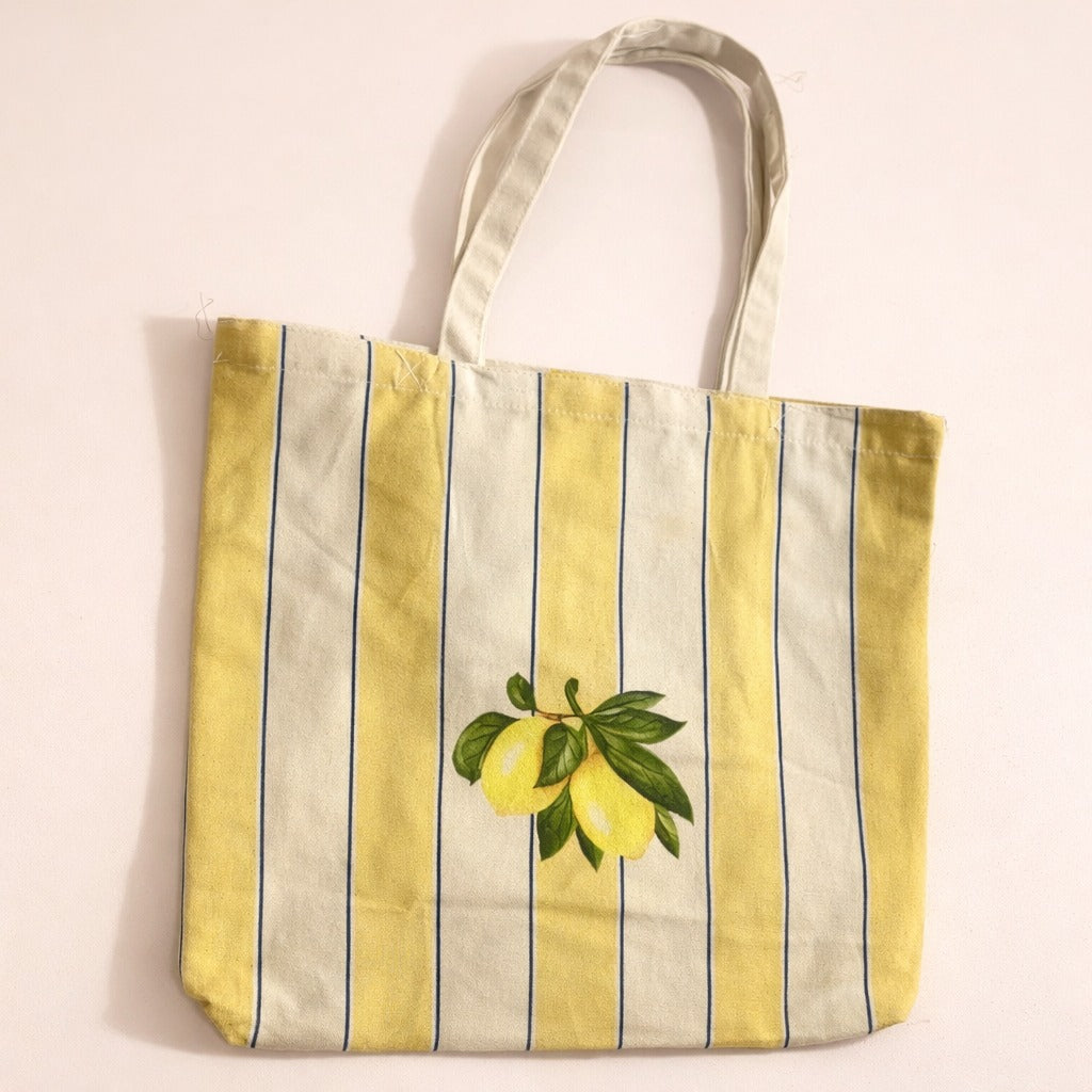 Striped tote bag with lemon design